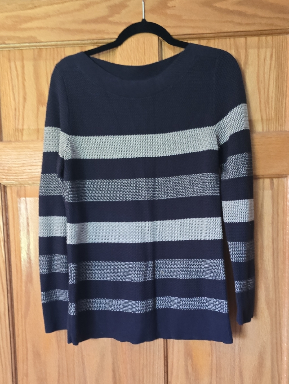 Market & Spruce Navy and Light Gray Striped Knit Sweater